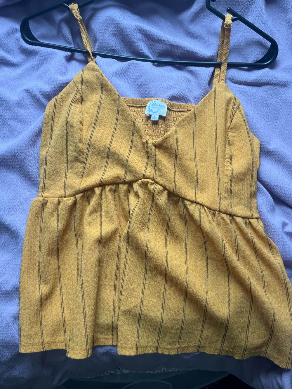 Yellow with Black Striped Spaghetti Strap Babydoll Tank